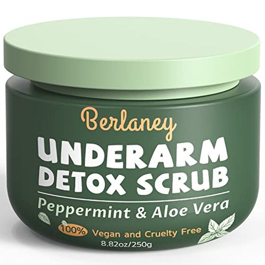 Armpit Detox Scrub 8.8 oz with Peppermint, Aloe Vera and Walnut Shell Powder, Underarm Scrub Helps on Removing Odor, Deep Cleanse & Exfoliating, also for Legs, Knee, Feet, Hands Whole Body