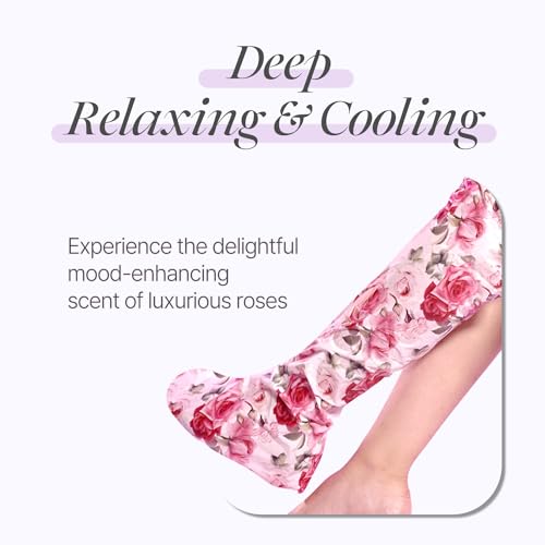 koelf Rose Petal Satin Leg mask 1pair- Intensive Cooling & Depuffing Leg Socks, Rose Scented Leg Relieving Mask with Arnica, Pumpkin, Coffee Seed Extract for Tired, Puffy Legs
