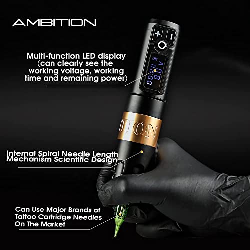 Ambition Soldier Tattoo Kit -Wireless Tattoo Machine Kit Complete with Extra 2400mAh Power 40pcs Cartridge Needles Bandage Gloves Ink Mixer Ink Cup Disposable Handle for Professional Tattoo Artists