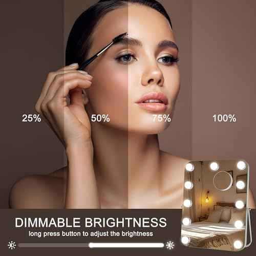 Hasipu LED Makeup Mirror with Bluetooth Speaker, 11" x 14" Hollywood Vanity Mirror with Lights, Rounded Rectangle White Frame, 3 Modes Light, Smart Touch Control Dimmable, 360¡ÆRotation