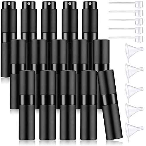 Remerry 15 Pcs 8 ml Perfume Atomizer Refillable Small Perfume Spray Bottle Empty Portable Travel Sprayer with 5 Funnel 5 Pump Transfer Tool(Black)