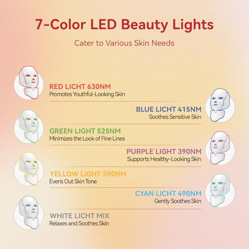LED Face Mask Light Therapy, 7 Colors for Skin Vitality, Home Beauty Device - Light Therapy for Face
