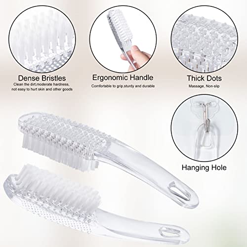 2 Pcs Handle Grip Nail Brushes for Cleaning, Long Handle Fingernail Cleaner, Hand Nail Toes Cleaning and Scrubbing Brushes, Pedicure Nail Scrubber Non-Slip for Men and Women, Clear