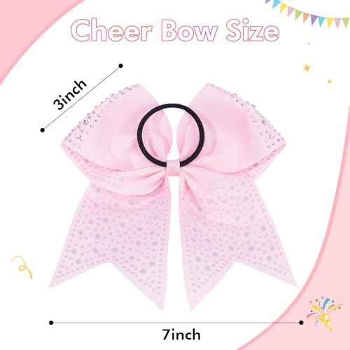 CN 10PCS Rhinestones Cheer Bows for Cheerleaders, Pink Glitter Hair Bows for Girls Large Elastic Ponytail Holder, Hair Accessories for Women Teens for Softball Competition School Spirit