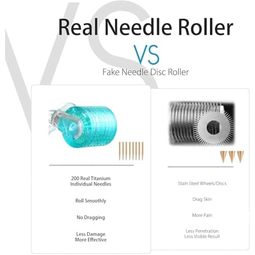 Derma Roller, Microneedling Roller with 200 Real Individual Titanium Needles, Professional Microneedle Roller for Men and Women Home Use - Sky Blue