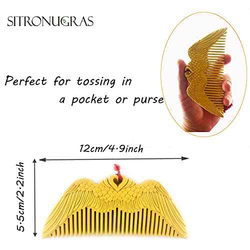 Wooden Comb For Women - Carved Craft Natural Boxwood Hair Comb - No Static Fine Tooth Wood Comb with gift box (Angel Wings)