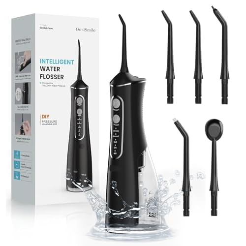 Water Flosser for Teeth Cleaning, 300ML Portable Cordless Oral Irrigator with DIY Strength, 4 Modes, IPX7 Waterproof & 30-Day Battery, 2-Min Smart Timer for Home/Travel Dental Care
