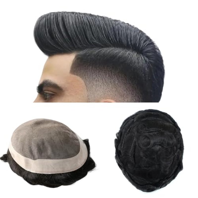 Toupee for Men Mono Base Real European Human Hair Pieces for Mens Hair Prosthesis Patch Units Hair Replacement System for Men (6x8")