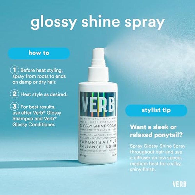 VERB Glossy Shine Spray - Moisturizing Heat Protection Hair Spray - Adds High Shine and Primes for Styling - Vegan, No Parabens or Harmful Sulfates