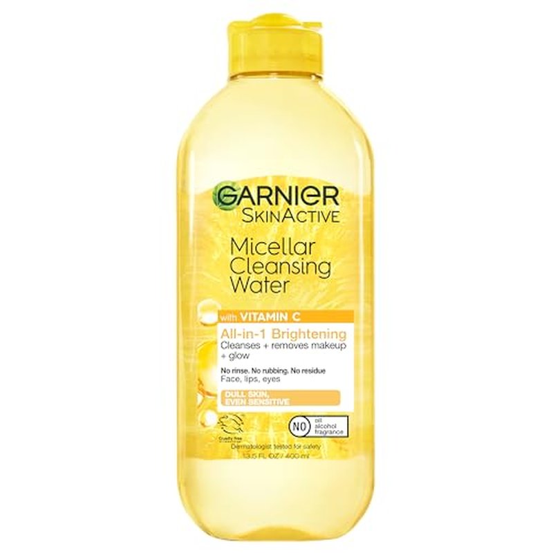 Garnier Micellar Water with Vitamin C, Facial Cleanser & Makeup Remover, Brightening & Hydrating, For All Skin Types, Vegan, Cruelty Free, 13.5 Fl Oz (400mL), 1 Count