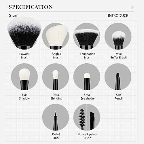 Jessup Makeup Brush Set 10pcs Black Make up Brushes Set Professional with Natural Synthetic Hair for Foundation Blending Blush Concealer Eyeshadow Eyebrow Eyeliner, T323