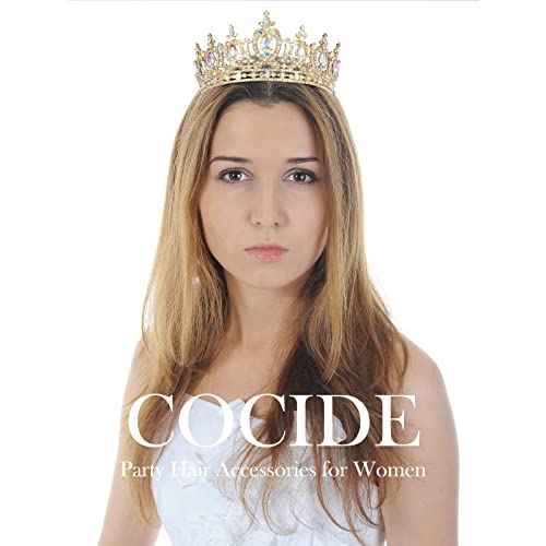 COCIDE Gold Queen Crown for Women Crystal Tiara and Crown for Girl Rhinestones Hair Accessories for Wedding Bride Birthday Party Prom Bridal Bridesmaid (Aurora Borealis + Gold Tiara)