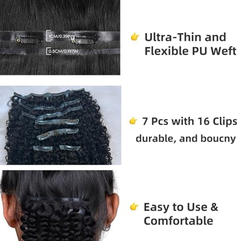 Seamless Afro Kinky Curly PU Clip in Extension Real Human hair For Women 7Pcs Seamless Clip ins Full Head 120g Natural Color 20Inch