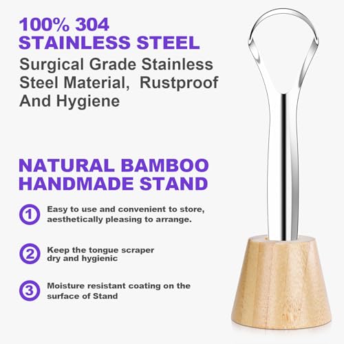 Tongue Scraper for Adults with 2 Holder and 2 Travel Case, Metal Tongue Scraper for Tongue Cleaning and Reducing Bad Breath,100% Stainless Steel Tongue Scraper, Tongue Cleaner for Adults