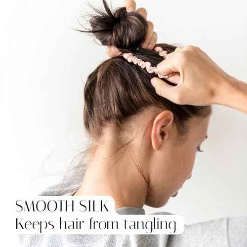 OLESILK Silk Hair Ties for Women: 100% Mulberry Skinny Silk Scrunchies, Soft Smooth No Damage No Crease for Thin Fine Curly Hair 5 Pack, Black