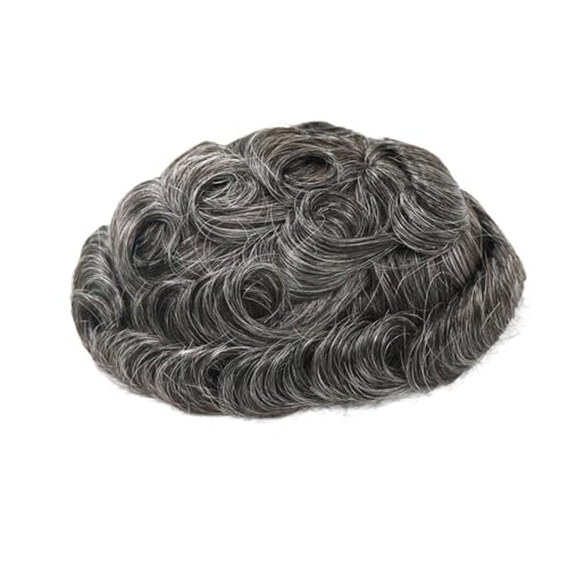 0.03mm Thin Skin Human Hair Men Toupee Brown Full PU Base Hairpiece For Men Wig Natural Wave Styles Human Hair Mens Wigs Replacement Systems 8x10 Size (#1B40)