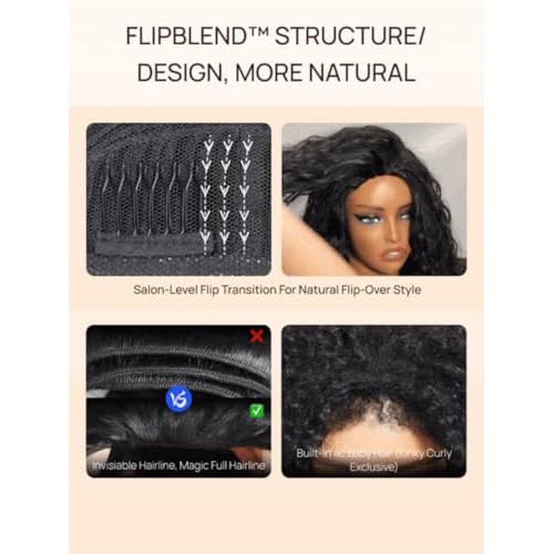 Nadula Glueless Afro Kinky Curly Half Drawstring Wig Human Hair No Leave Out with 4C Blend Edges Hairline, 12A Upgraded Flip-over Design Wear and Go Clip in Half Wig Beginner Friendly 14inch