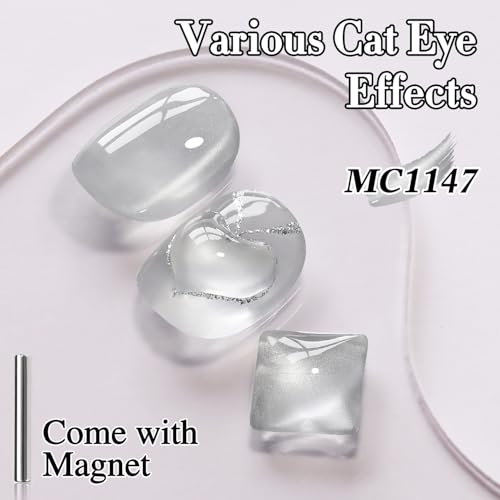 Double Rhythm 0.5 Oz Cat Eye Gel Polish with Magnet Same Color Same Bottle Holographic Glitter Shimmer Translucent Color Salon 15 ML Magnetic Nail Art (Clear Silver-MC1147)