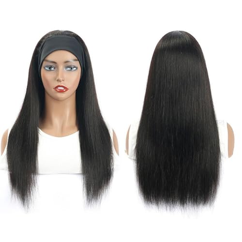 Headband Wig Human Hair Straight Headband Half Wigs Human Hair Brazilian Glueless Human Hair Wigs None Lace Front Wigs Machine Made Wigs 150% Density Natural Color 18 Inch