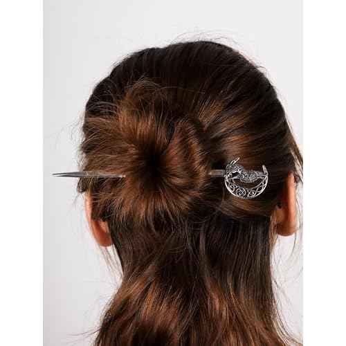 HAQUIL Wolf Crescent Moon Hairstick for Women Men Fashion Punk Gothic Hairpin with Viking Design Men Women Jewelry Gift