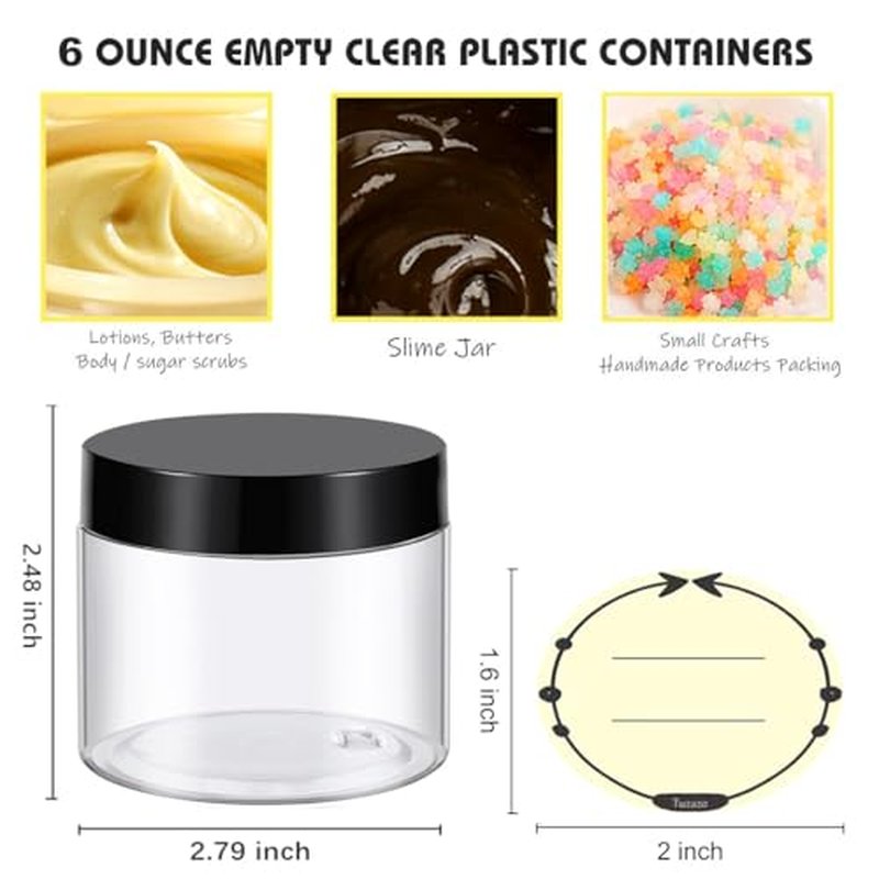 48 Pack 6 Oz Plastic Container Jars with Lids BPA Free, Empty Round Clear Cosmetic Containers Plastic Slime Jars for Lotion, Cream, Ointments, Body Butter, Makeup, Travel Storage
