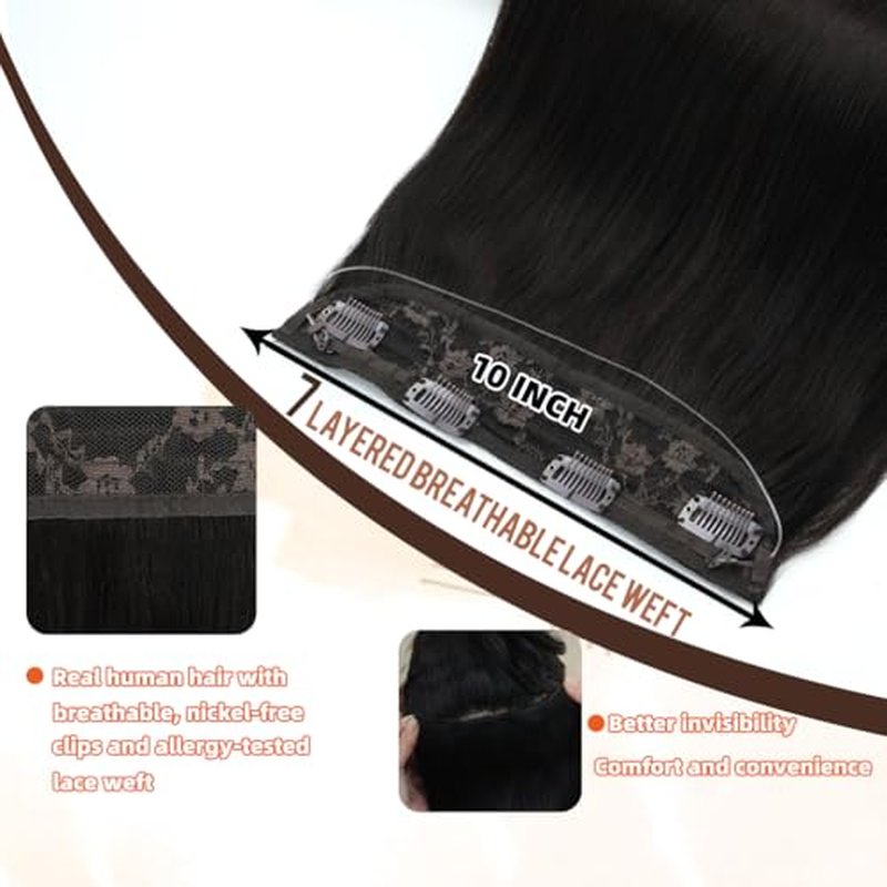 Invisible Wire Hair Extensions Real Human Hair - 22 Inch 95G Jet Black Transparent Fish Line Clip-Ins Hair Piece, 100% Remy Human Hair Extensions for Women