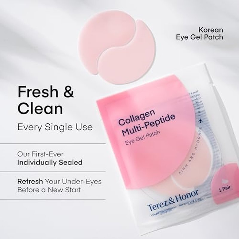 TEREZ & HONOR Peptide Collagen Hydrogel Eye Patches - 24 Pairs Korean Under Eye Masks for Puffy Eyes, Dark Circles, Wrinkles & Undereye Bags - Firming, Hydrating, Travel & Gift Ready Skincare Eye Pads