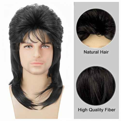 Black Mullet Wigs for Men 80s Rocker Wig Costumes Fancy Party Cosplay Halloween Wig