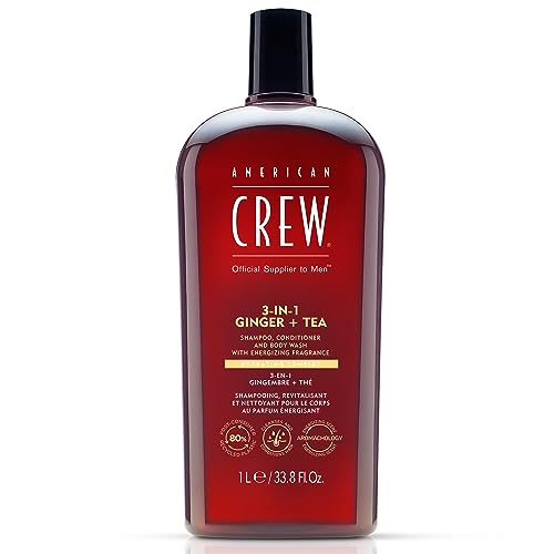 AMERICAN CREW 3-in-1 Ginger & Tea, Shampoo, Conditioner & Body Wash for Men, Hair Care Gift for Him, Revitalizing and Refreshing Fragrance, 33.8 fl oz