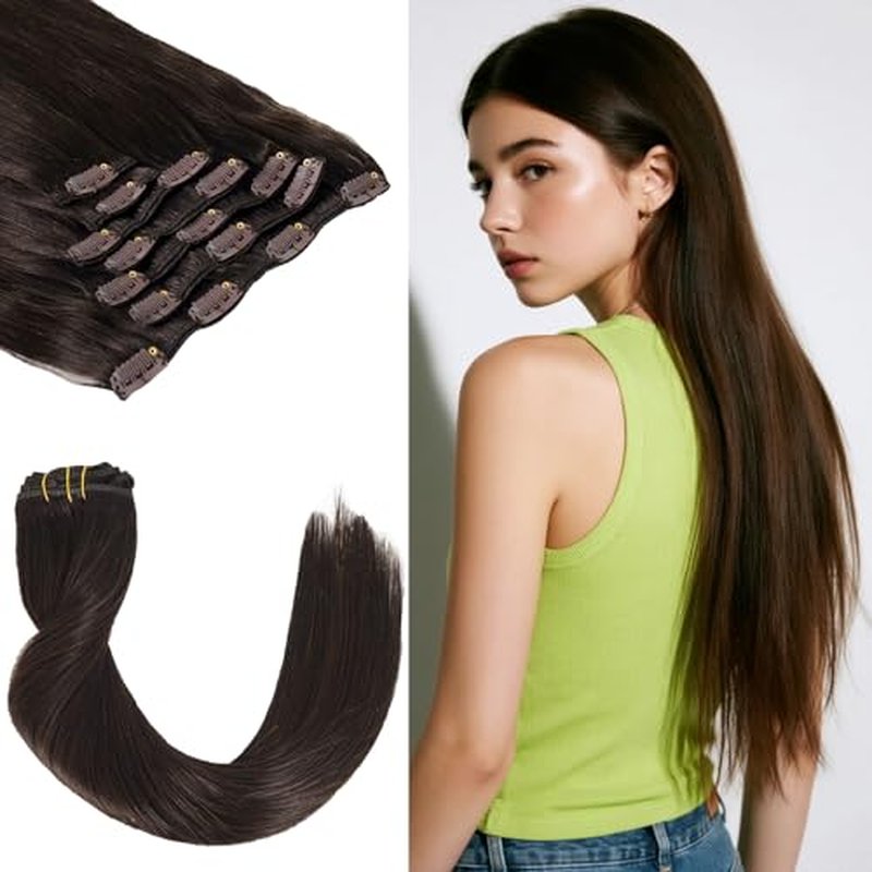 Clip in Hair Extensions Real Human Hair 18 Inch 120g 7Pcs Remy Extensions Double Weft Straight Hair Extensions for Add Volume (18in, 120g, #2)