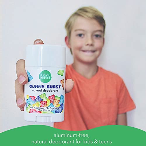 Fresh Monster Natural Deodorant for Kids & Teens I Mom's Choice Gold Award Winner | Aluminum-Free, Paraben-Free, Hypoallergenic I 24-Hour Protection I Beach Gummy Burst Scent I 1.76 oz
