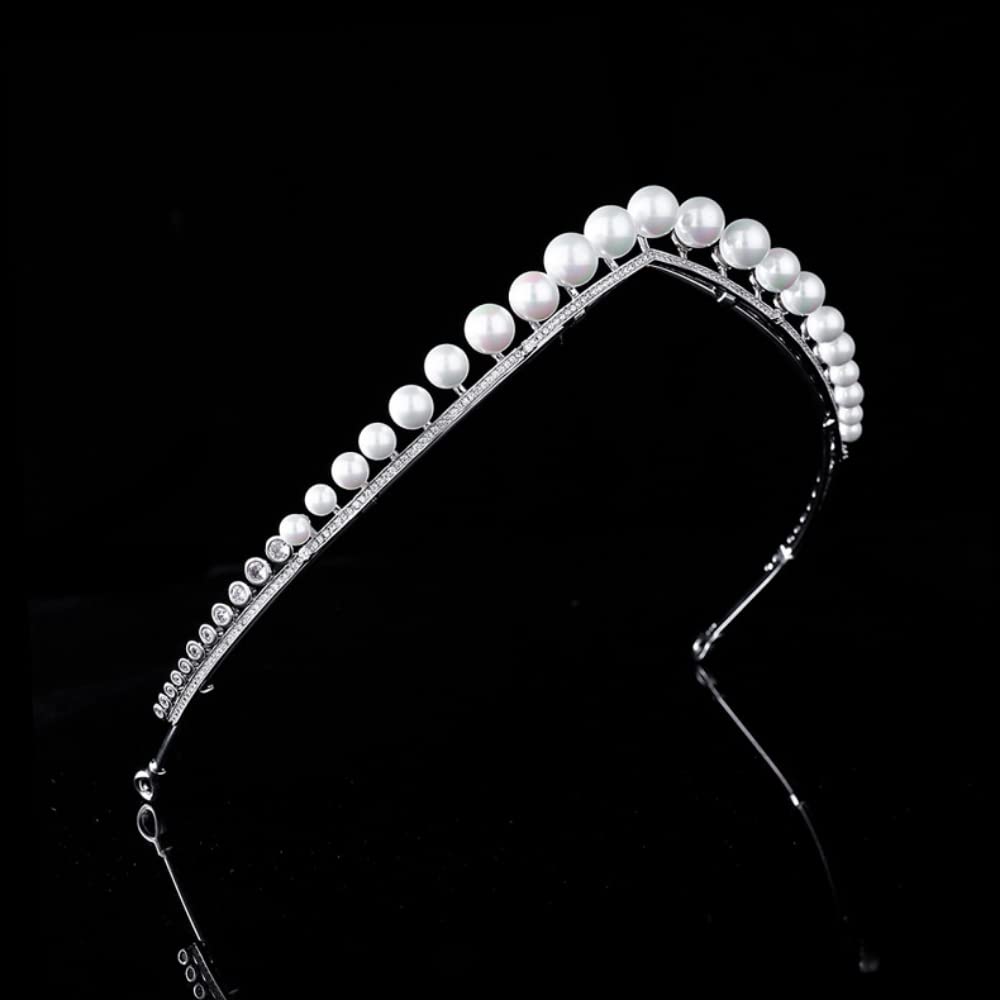 QXMYOO Fairy Pearl Tiara for Women Cubic Zirconia Simple Crystal Princess Crown Pearls Wedding Headband Prom Party Quinceanera Birthday Headpieces Bridal Hair Accessories HB122