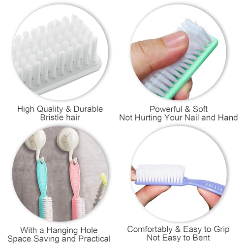 HOFASON 6 Pack Nail Brush for Cleaning Fingernails, Nail Brush Handle Grip Brush for Nail and Toenail Foot, Nail Dust Brush Manicure Pedicure Tools Scrubbing Brush Women Men Home Salon (Macaron)