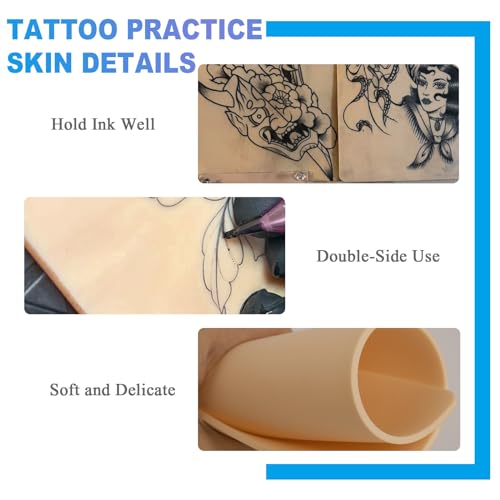 305Pcs 3MM Tattoo Skin and Ink Caps Kit - Emalla 2Pcs Fake Skin Practice and 3Pcs Black Tattoo Ink Cups Holder with 300Pcs Tattoo Ink Caps 100 Small 100 Medium 100 Large Tattoo Supplies for Beginners