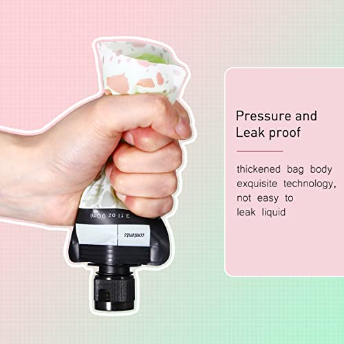 ASEVAT 3 oz 6pack Leak Proof Empty Squeeze Pouches Refillable Travel Size Containers Liquid Pouch Cosmetic Container TSA Approved Bag