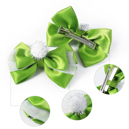 2PC Green Fairy Hair Bow Clips for Girls Women 4 Inch Toddler Princess Accessories