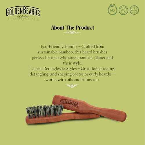 Golden Beards Vegan Beard Brush - Beard Brush Natural Vegetal Bristles - Tampico Bristles made in Germany