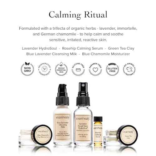 evanhealy Calming Ritual | Blue Skin Care Set | 5 Piece Travel Face Care Kit for Sensitive Skin | Skincare Kit with Facial Mask & Gentle Skin Cleanser | Soothe Reactive Skin