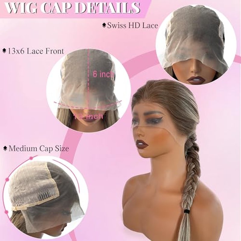 13x6 HD Lace Front Wig Human Hair Balayage Highlight 180% Density 20 Inch Free Part Ombre Brown to Ash Brown Human Hair with 613 Blonde Highlights Wig Pre Plucked