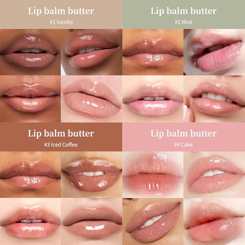 4 PCS Lip Glossy Butter Balm Set, Shine & Hydration - Sheer-Tinted-Long-lasting Non-Sticky Lip Balm,Soften Dry Lips and Lip Care