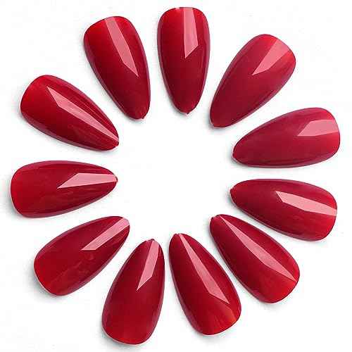 LoveOurHome 240pc Christmas Almond Press on Nails Medium Fake Nail Tips Burgundy Acrylic Nails Press ons Nail Almond Glue on Nail Short Stiletto Fingernail & Glue Adhesive Tabs for Women Girls Kids