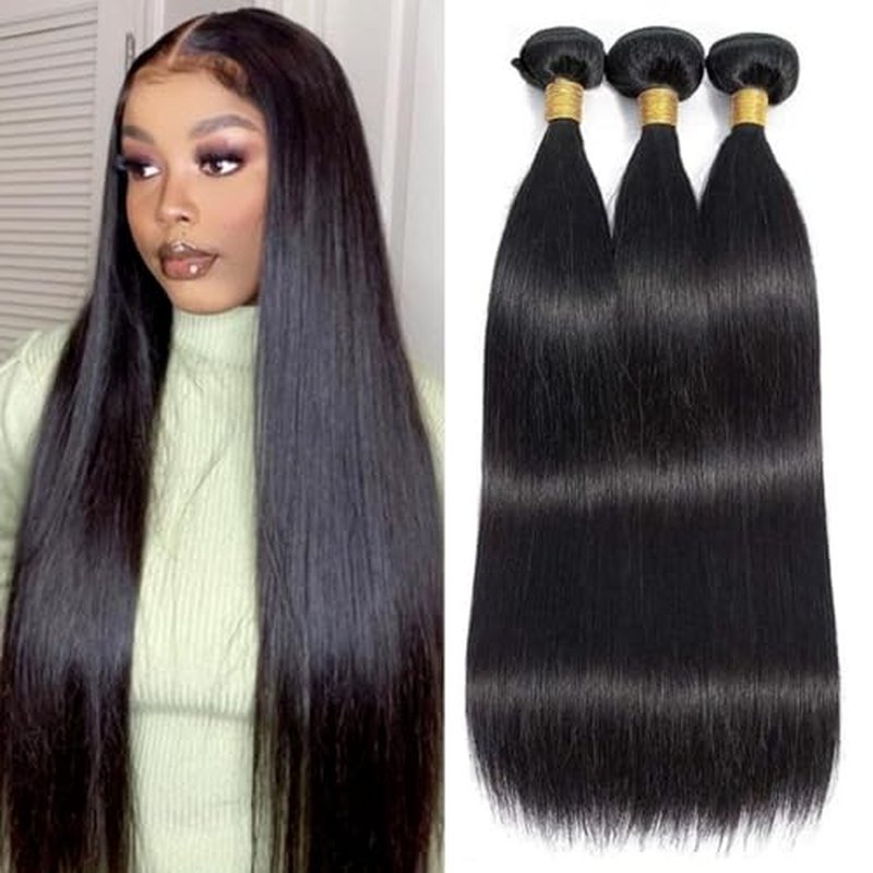 Straight 3 Bundles Human Hair 100% Unprocessed 12A Brazilian Hair 24 24 24 Inch Double Weft Natural Black