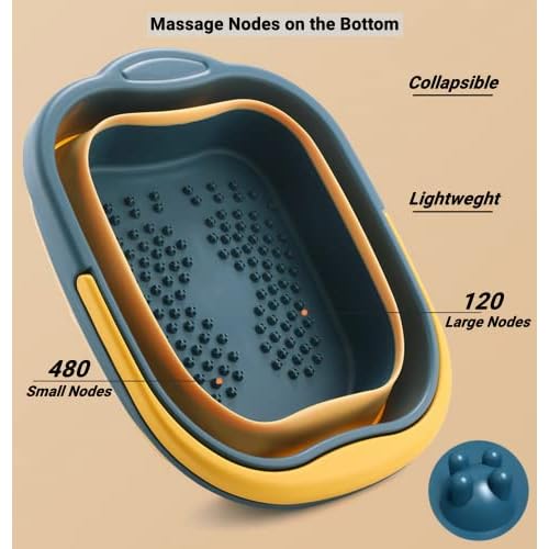 Collapsible Foot Bath Soak Tub with Handle, Plastic Foldable Feet Spa Soaking Basin Bucket with Massager Acupoint for Washing, Pedicure Foot Care Bathtub Bowl Tools for Pain Relief, Green