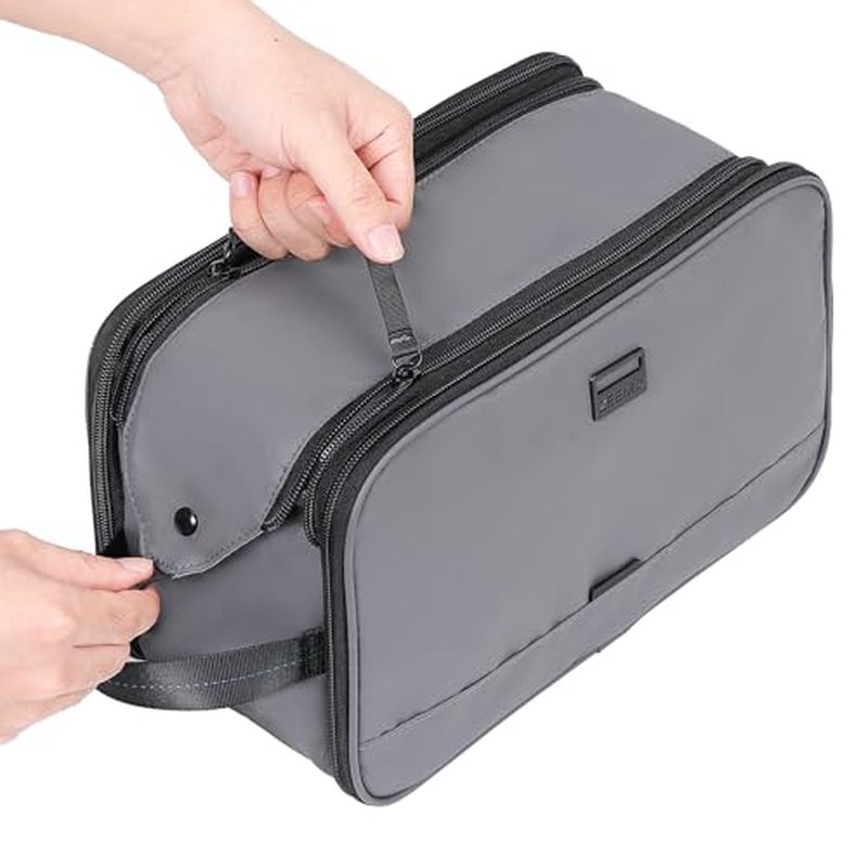 ZEEMO Travel Toiletry Bag for Men, Medium Water-Resistant Double-Sided Full-Open Dopp Kit, Versatile Organizer for Shower and Hygiene Accessories, Bathroom Essentials, Cosmetics, Large, Grey
