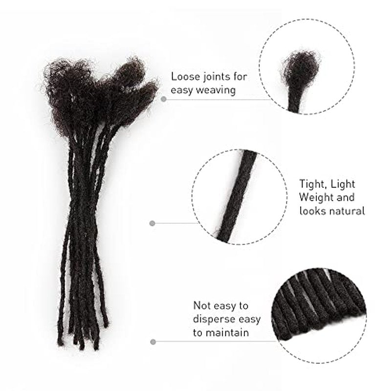 Loc Extensions Human Hair 0.2cm Width 8Inch-16Inch 20 Strands Dreadlock Extensions for Man/Women Handmade Permanent Soft Locs with Needle and Clips (14Inch, 20 Strands)