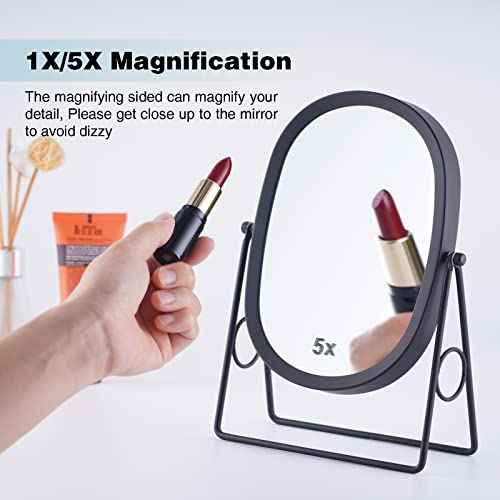 JOYOEIKON Classic Dual Sided 5X and 1X Magnifying Makeup Mirror and Tabletop Standing 360¡Æ Rotation Vanity Mirror,Desktop Cosmetic Mirror (Chrome)
