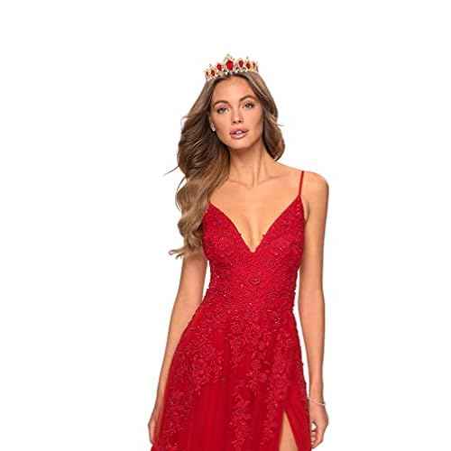 Queen of Hearts Costume Women Evil Queen Crown, Scarlet Witch Crown Glinda Princess Belle Evie Tiara Heart Accessories Headpiece Gold Red Ruby Headband for Halloween Sexy Bride Woman Adult