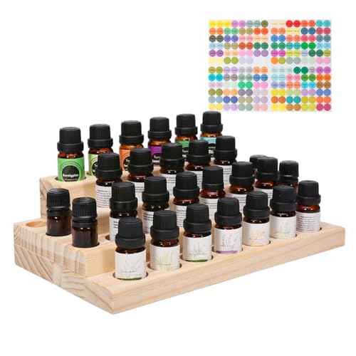 Pure Vie 4 Tier Essential Oil Bottles Wooden Storage Display Stand Travel Display Presentation Holder, Cosmetic Aromatherapy Organizer Rack Nail Polish Fragrance Container - Holds 30 Slots (15 ml)