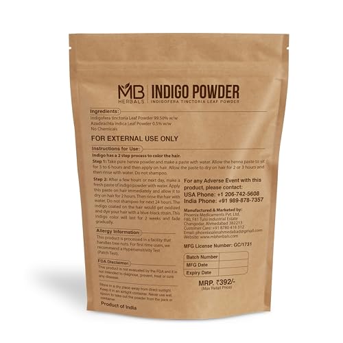 MB Herbals Indigo Powder 8 oz / 227 Gram (0.5 LB) | 100% Pure Organically Grown Indigo from Tamilnadu India | No Preservatives No Coloring Agents NATURAL GREEN POWDER
