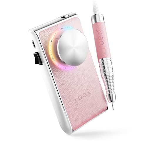 L'UGX Professional Nail Drill 30000RPM, Cordless Rechargeable Electric Nail File for Acrylic Nails Gel Polishing, Efile Nail Kit for Manicure Pedicure, Low Noise Low Vibration, 7Pcs Drill Bits, Pink